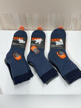 BASS Outdoor Men's Navy & Gray Cushioned Crew Socks - 3 Pack
